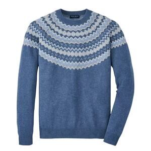 Peter Millar Crown Crafted Brunhall Fair Isle Knit sweater  – Blue / White – XL